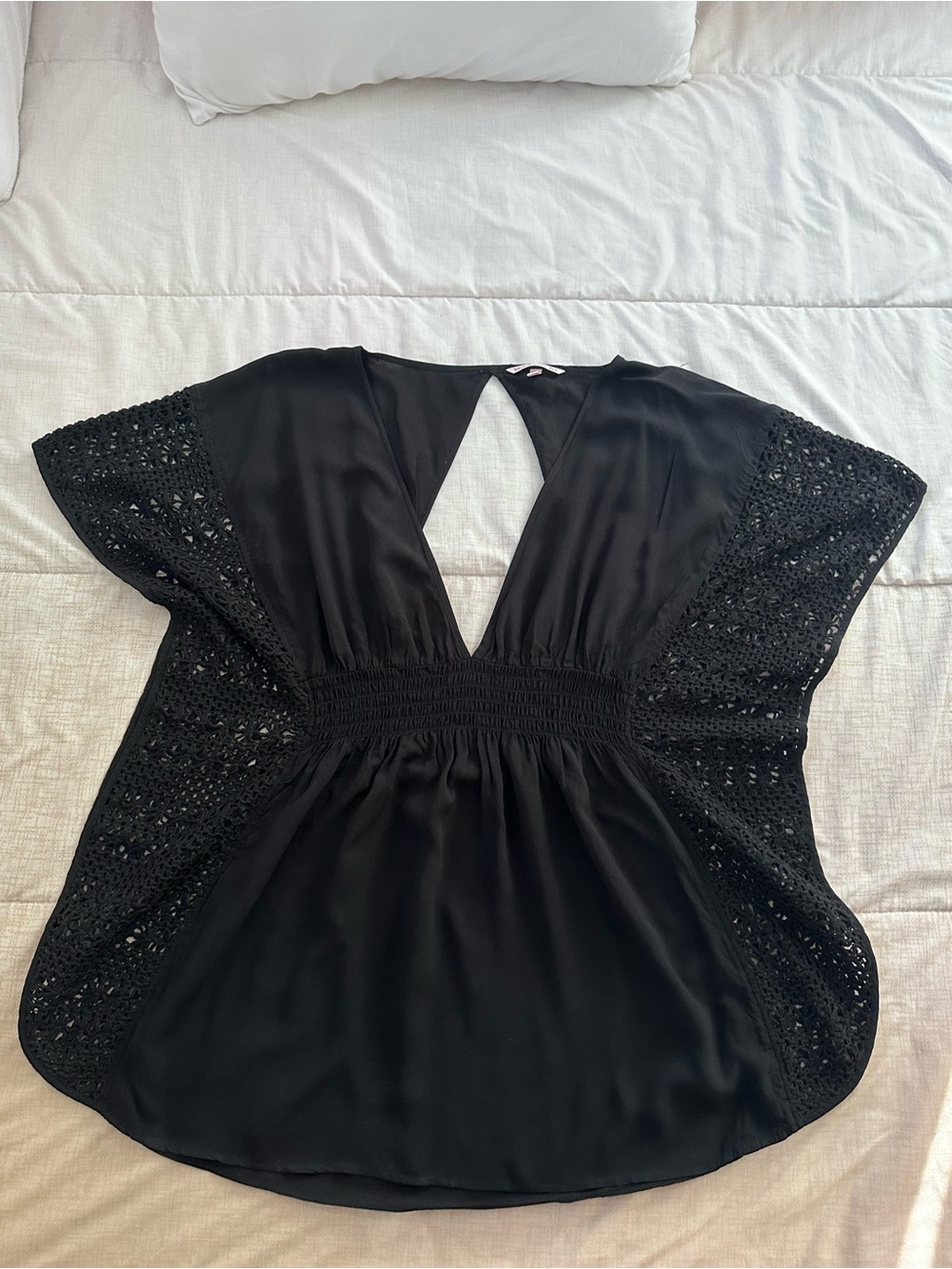 Victoria's Secret Black Crochet-Sleeve V-Back Swim Coverup Tunic - Picture 7 of 12